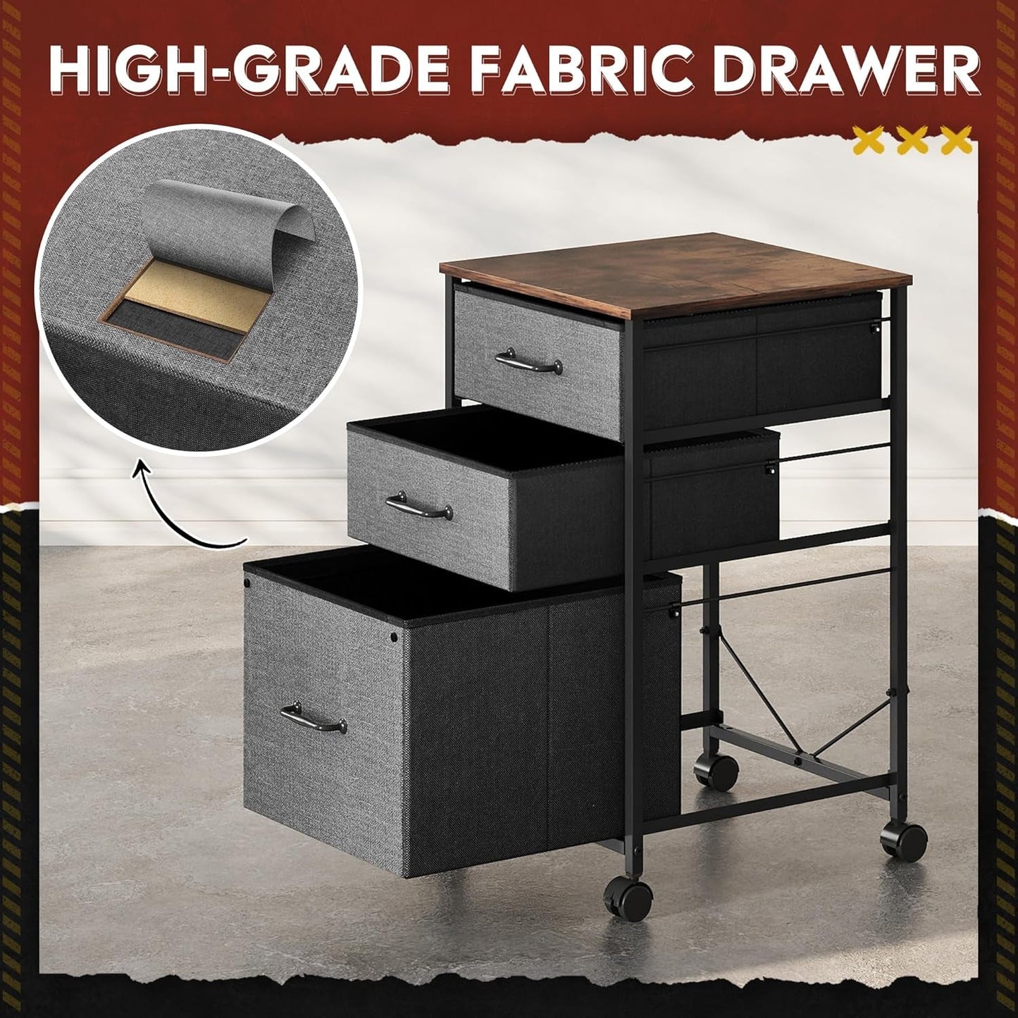 Mobile File Cabinet Rolling Printer Stand With 3 Drawers