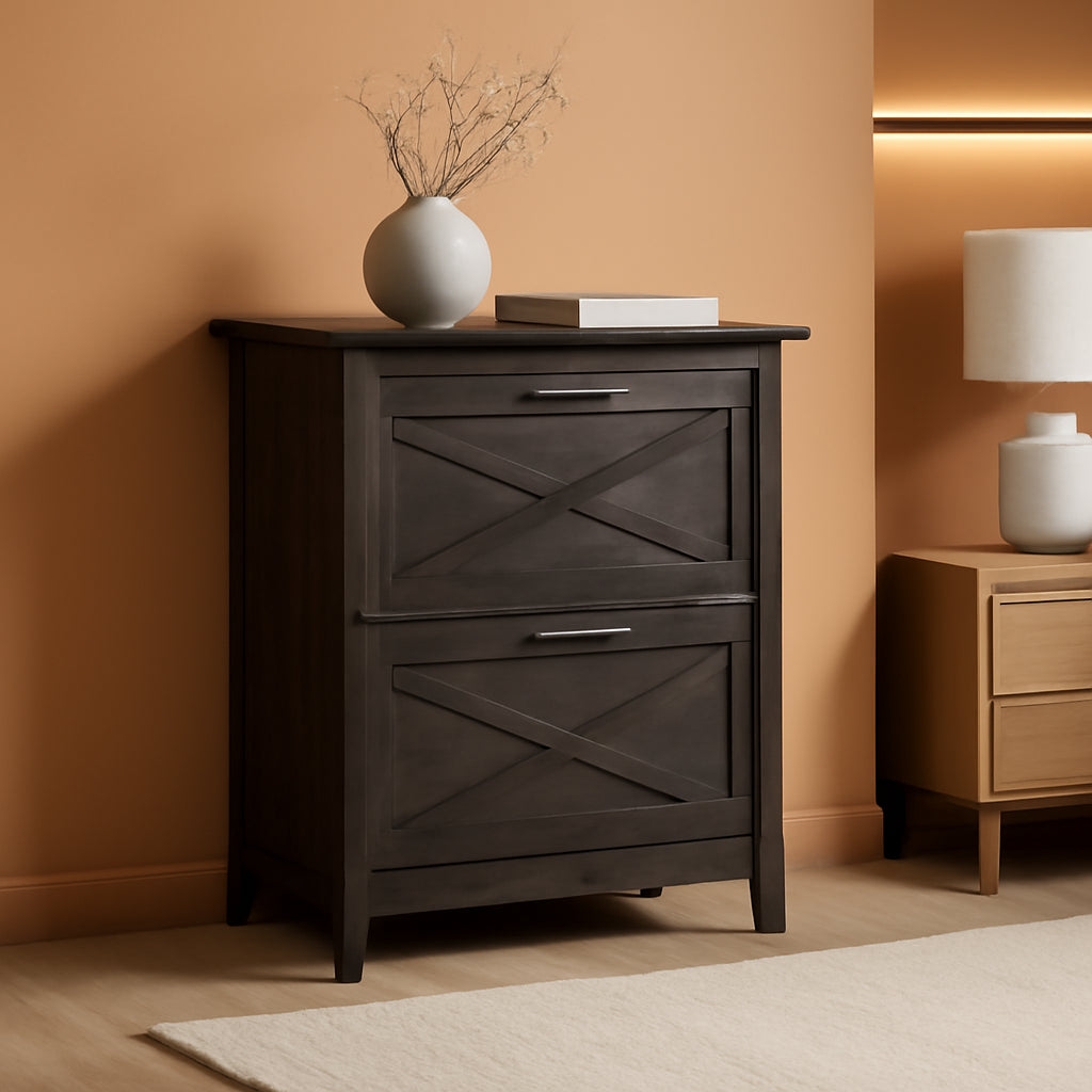 Key West 2 Drawer Lateral File Cabinet Dark Gray Hickory