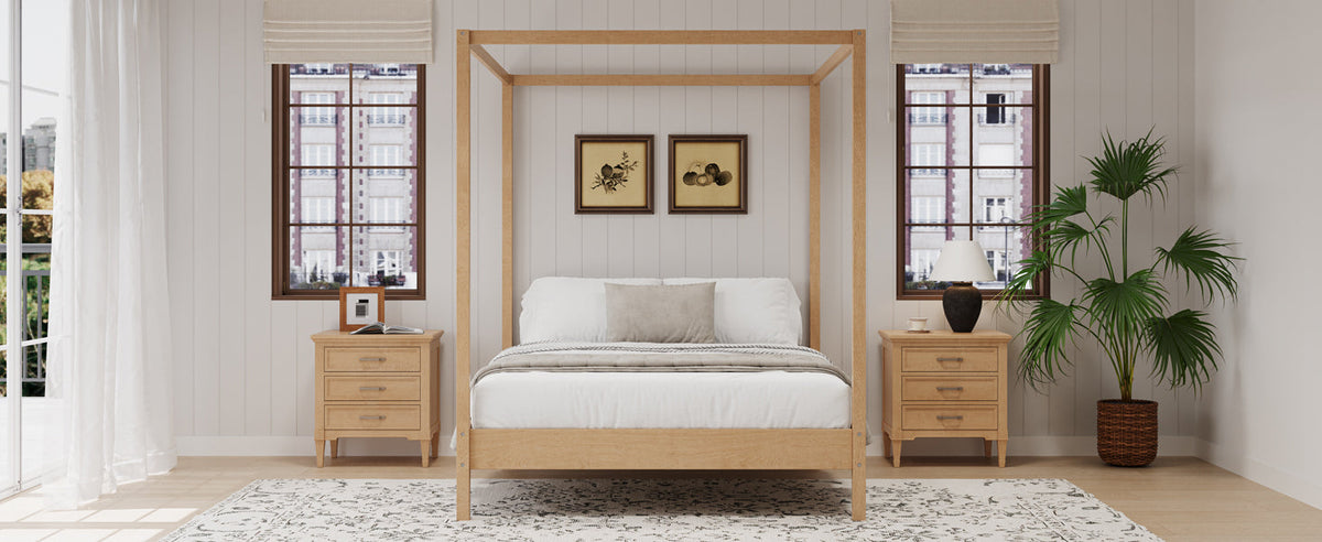 Solid Wood King Size Canopy Bed Frame