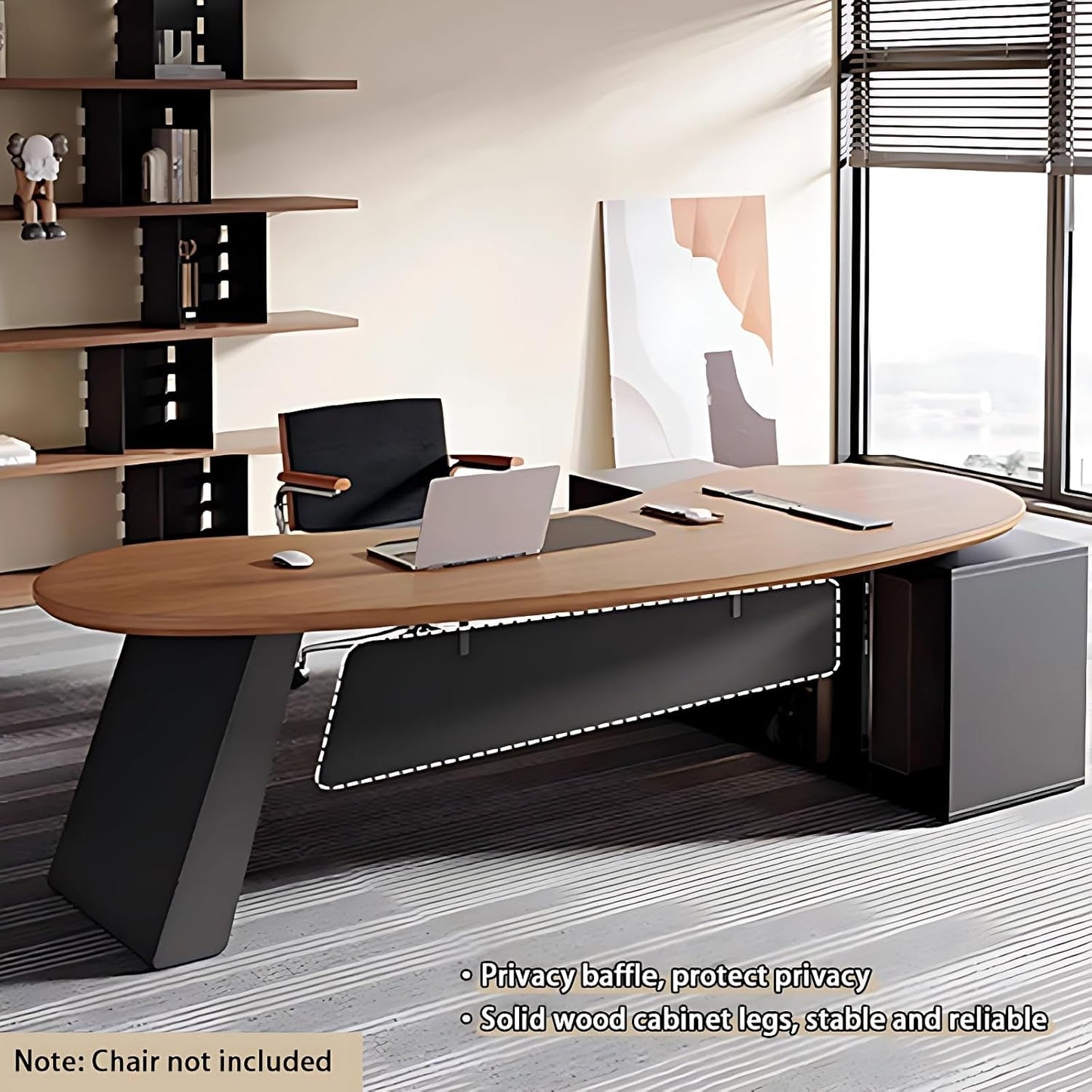 L Shaped Desk With Solid Wood 80 Inch Executive Work space Desk