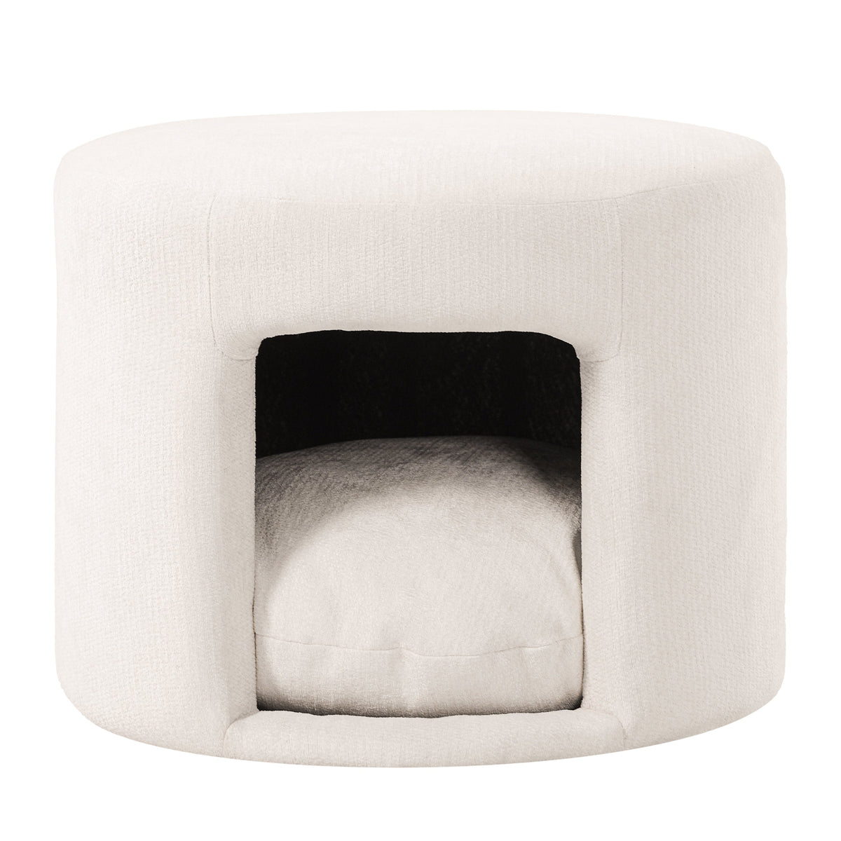 Beige Pet Friendly Ottoman with Removable Pet Cushion and Hidden Pet Nook