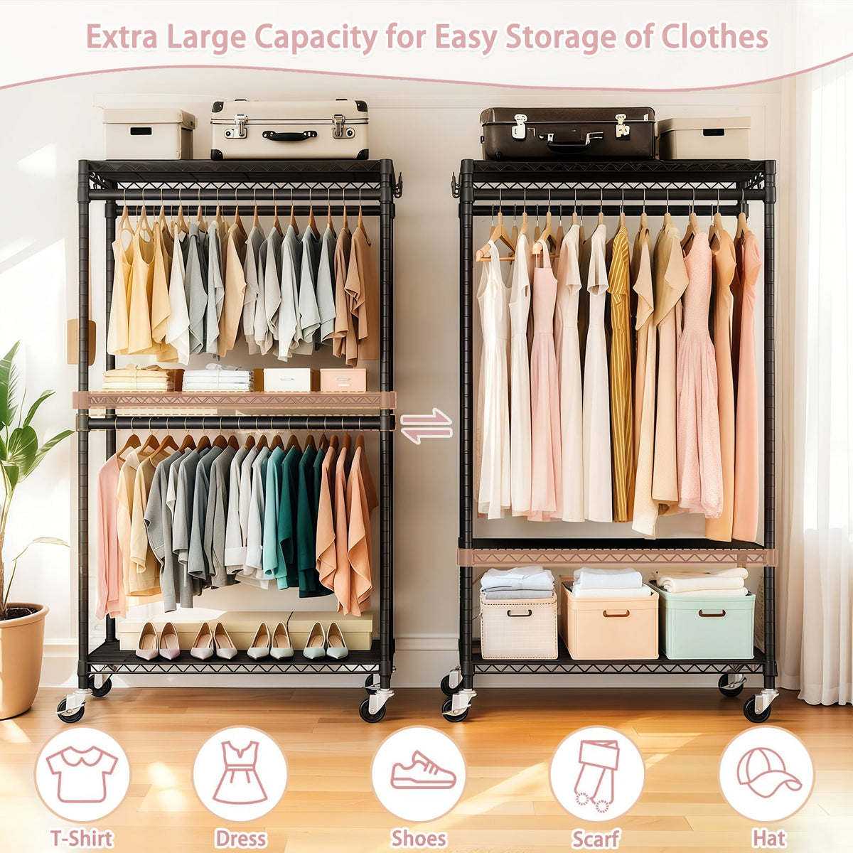 Heavy Duty Rolling Clothes Rack with Wheels