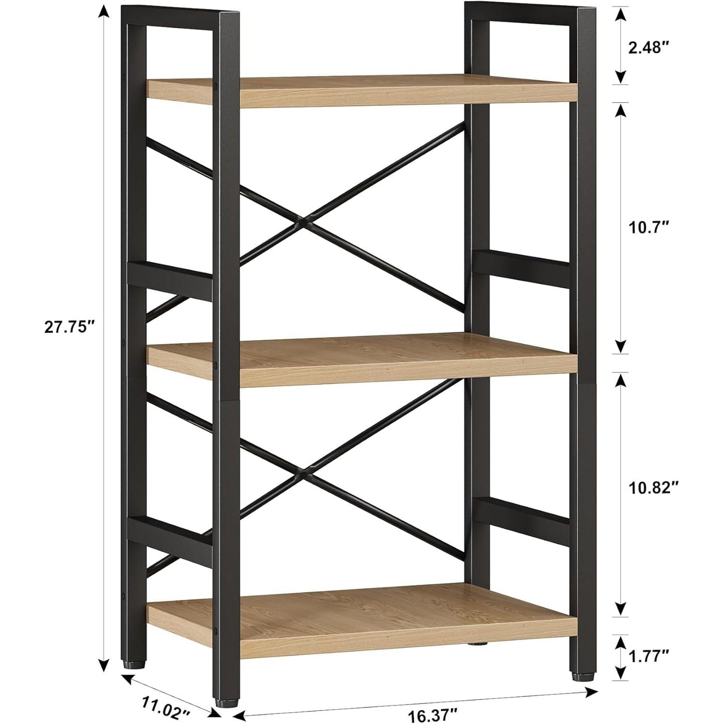 3 Tier Industrial Metal Bookcase Rustic Etagere Shelf Light Coffee