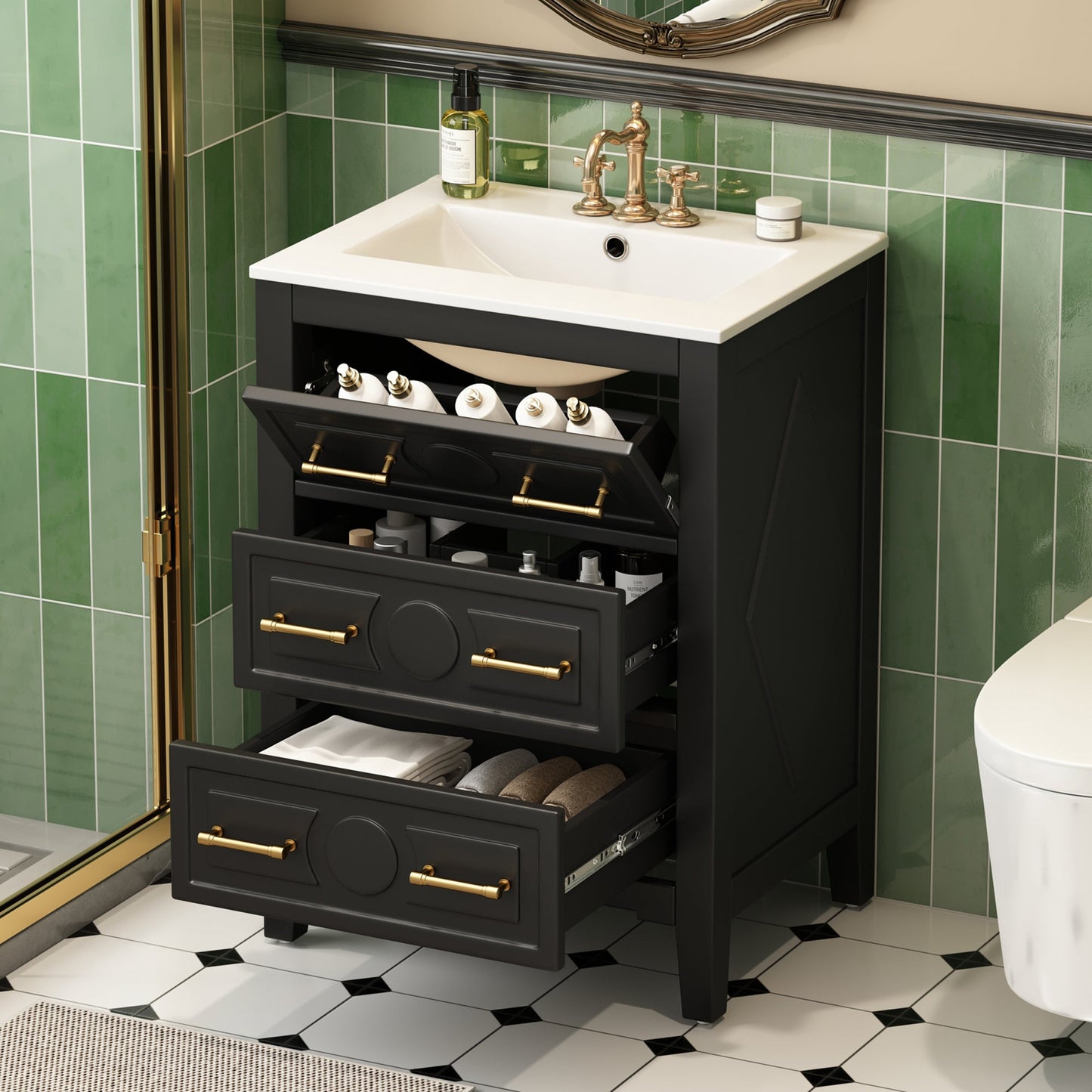 24'' Bathroom Vanity with Ceramic Sink Combo