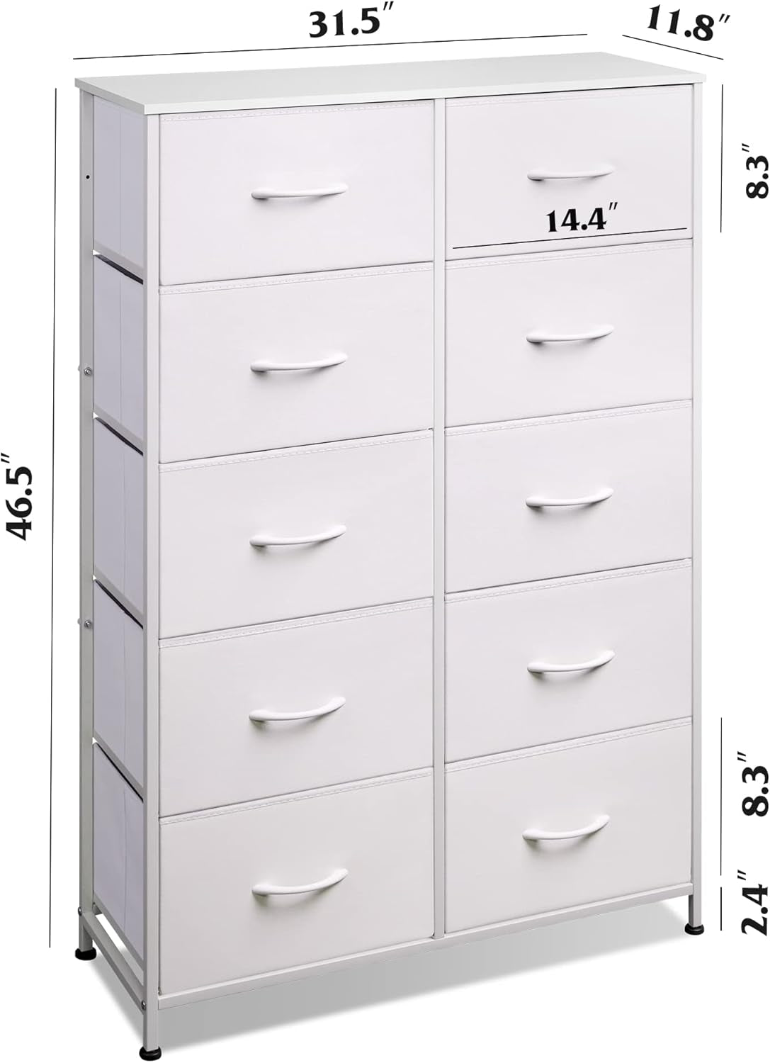 Fabric Dresser With 10 Drawers In White For Bedroom Storage
