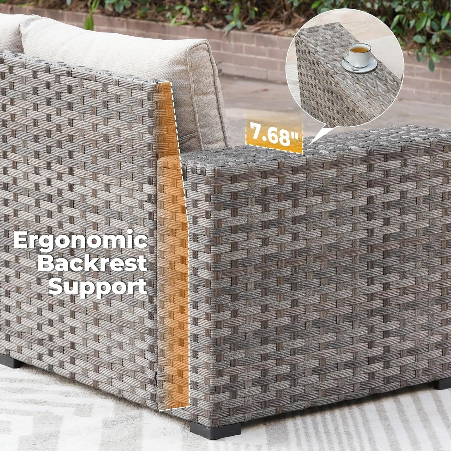 10 Piece Outdoor Wicker Sectional Sofa Set with Fire Pit