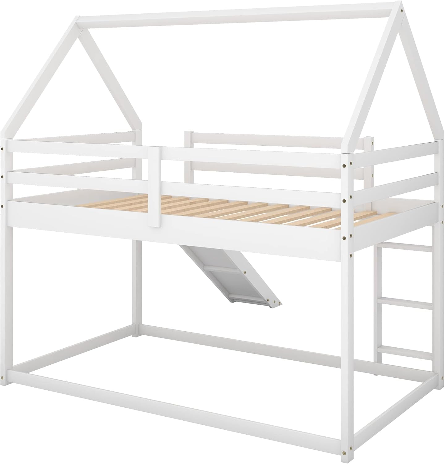 Twin Over Twin House Bunk Bed With Slide Solid Wood
