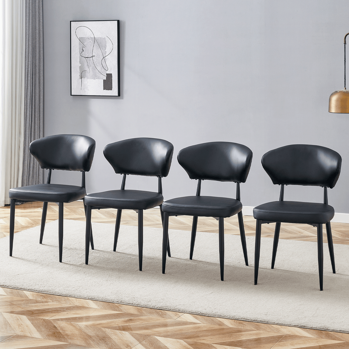 Black Minimalist Ergonomic Dining Chair - Set of 4