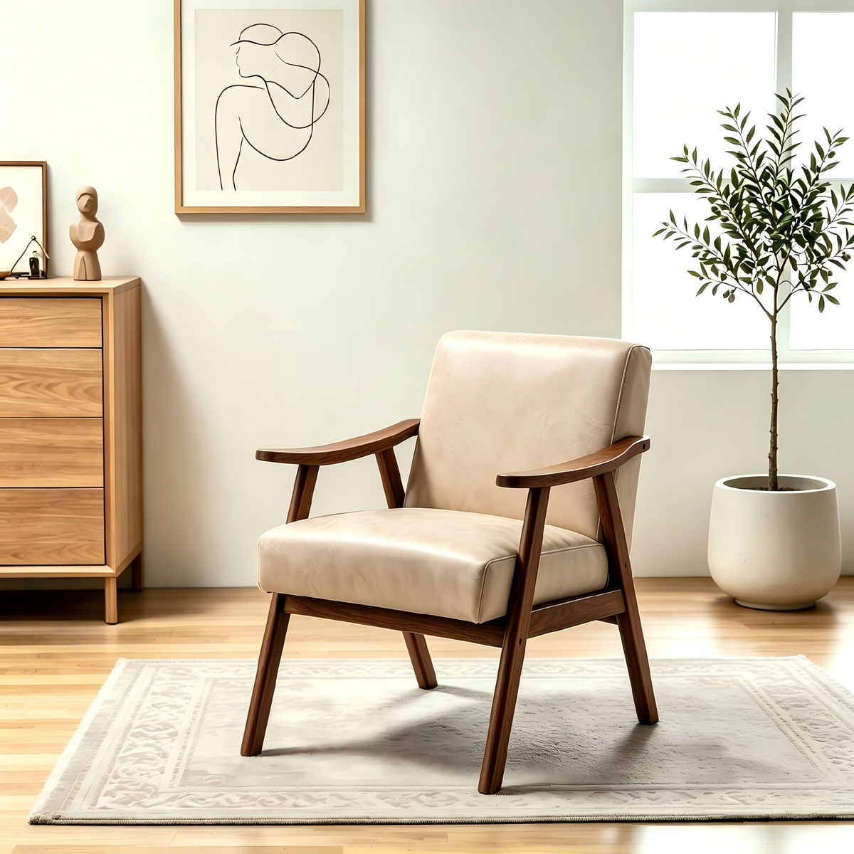 Mid-Century Modern Accent Chair with Microfiber Upholstery