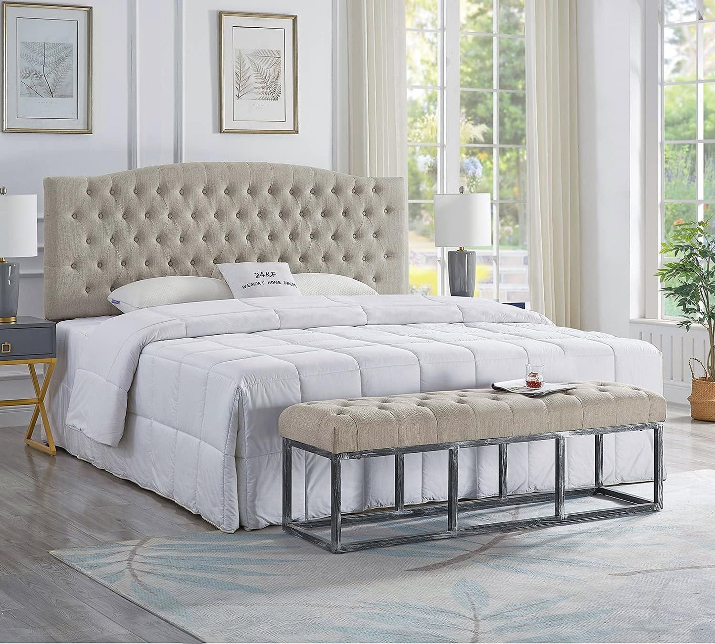 Linen Upholstered Tufted King Headboard for Stylish Comfort