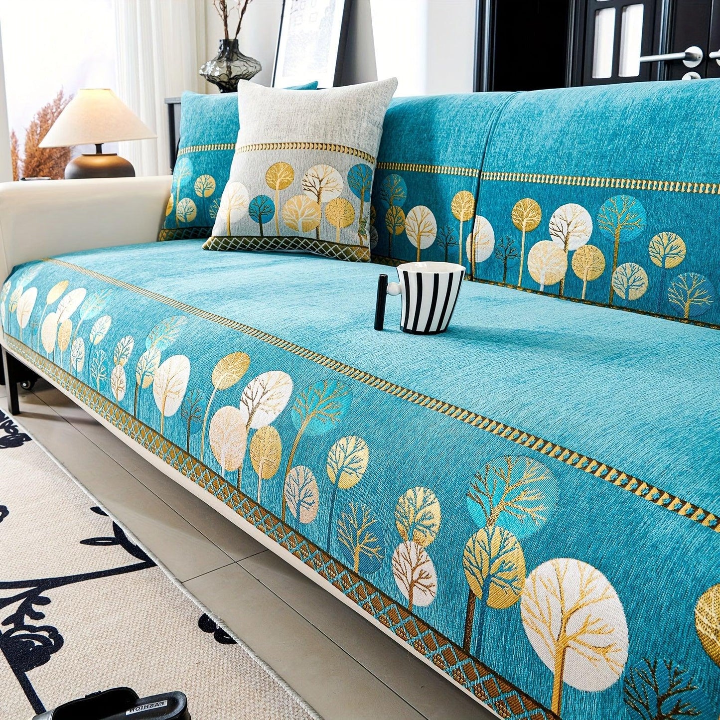 Pet Proof Couch Cover - Boho Chenille Sofa Cover with Tree Embroidery