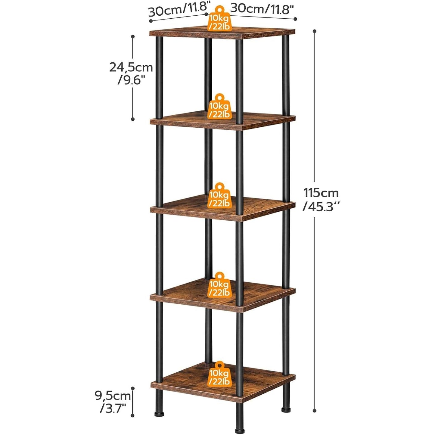 Five Tier Corner Shelf Stand Rustic Brown And Black Bookcase