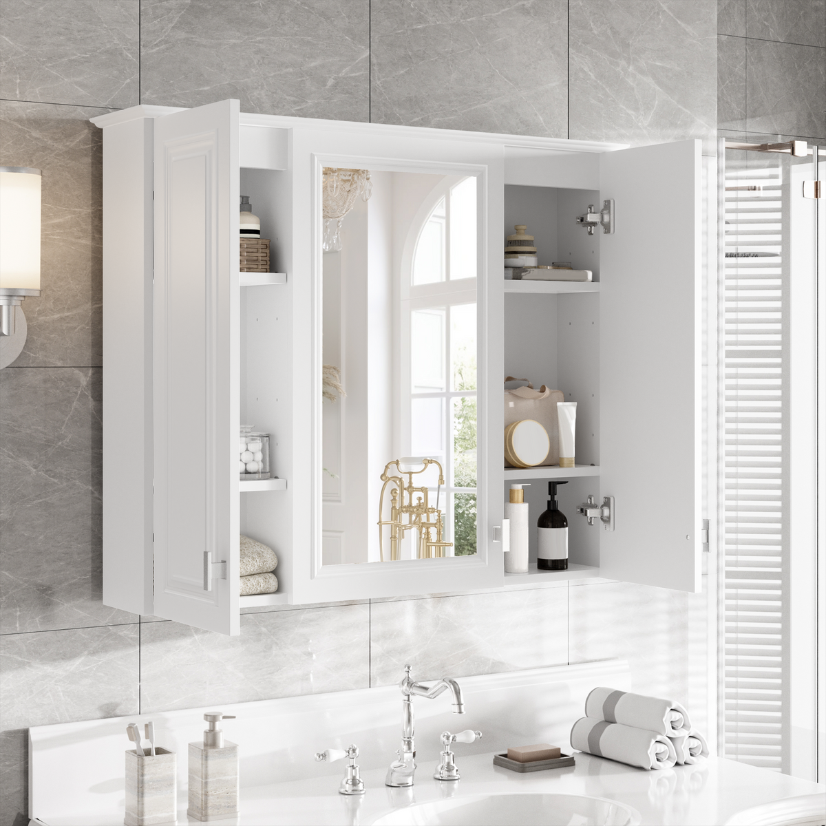 35 Inch 2-in-1 Bathroom Wall Cabinet