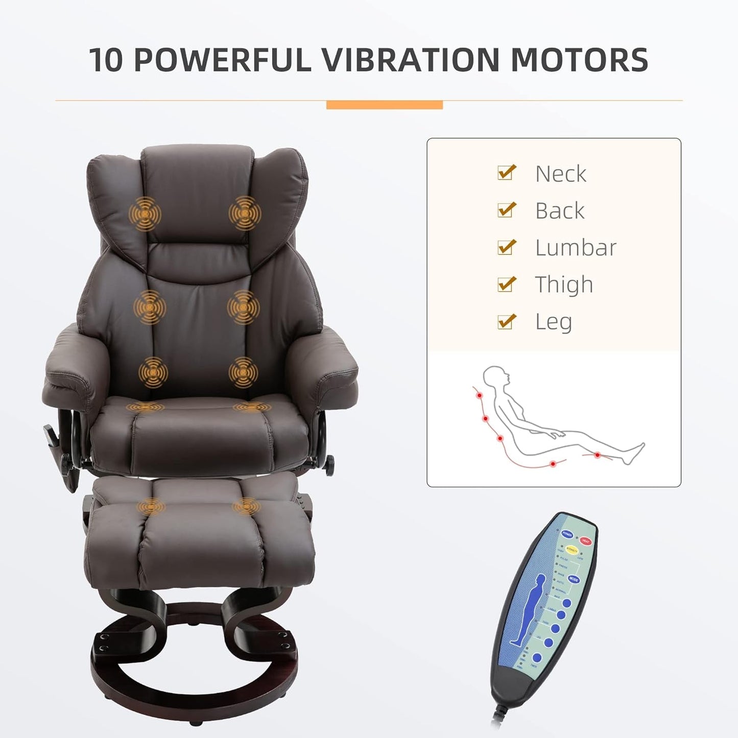 Brown Faux Leather Massage Recliner Chair With Ottoman