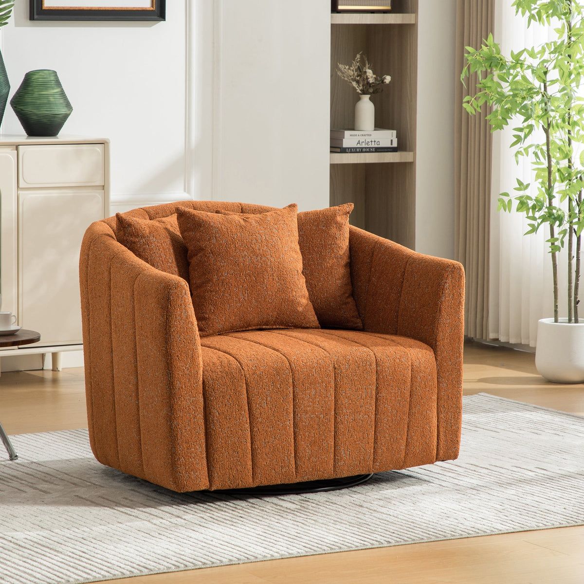 39"W Upholstered Oversized 360° Swivel Accent Barrel Chair and Half Cozy Sofa