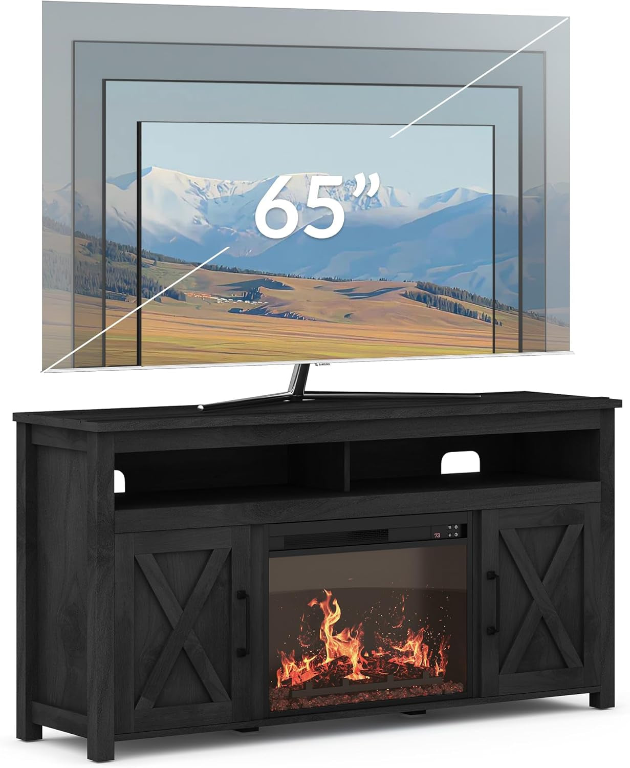 58 Inch Farmhouse TV Stand With Electric Fireplace Grey