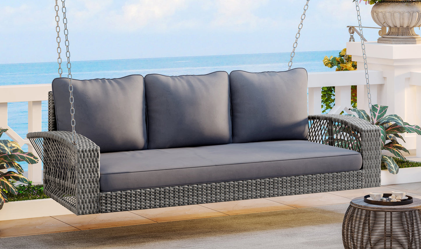 GO 69" PE Wicker 3-Person Porch Swing