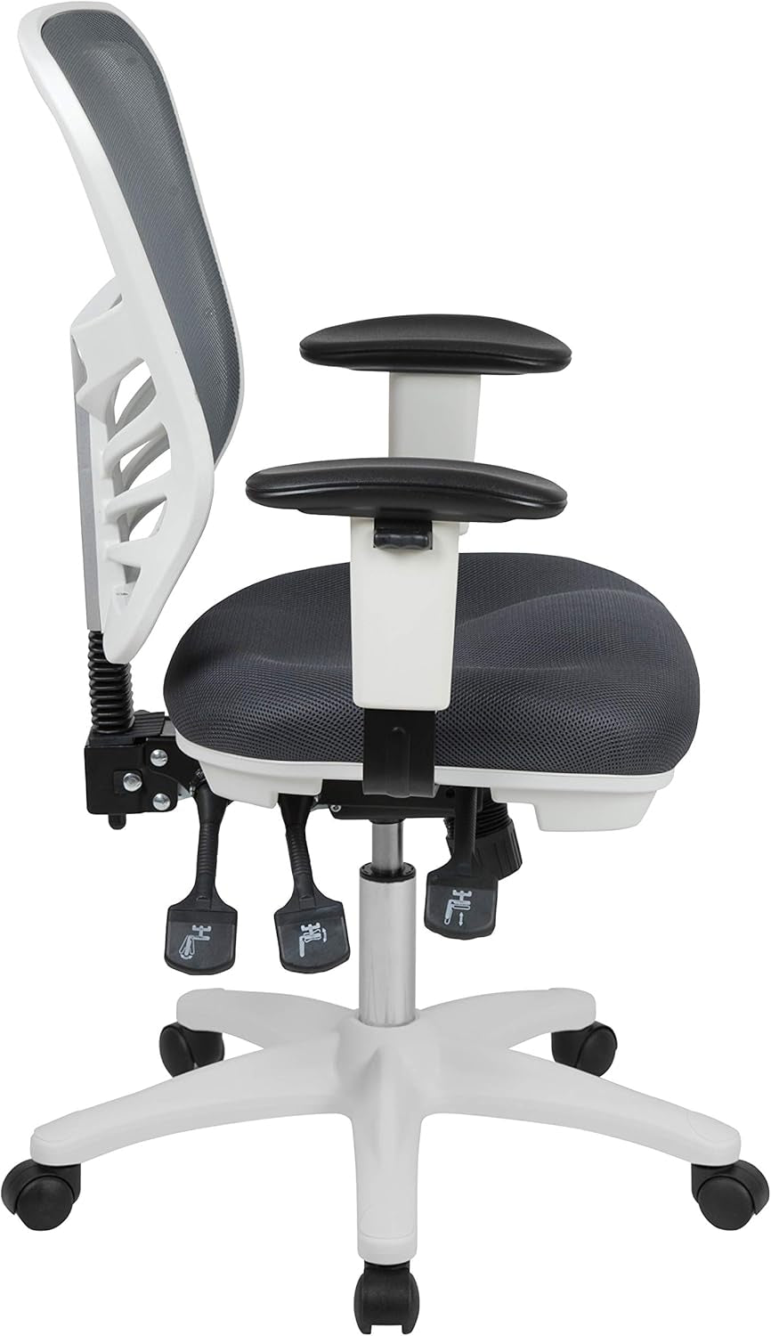 Nicholas Gray And White Mesh Mid Back Swivel Office Chair With Adjustable Lumbar