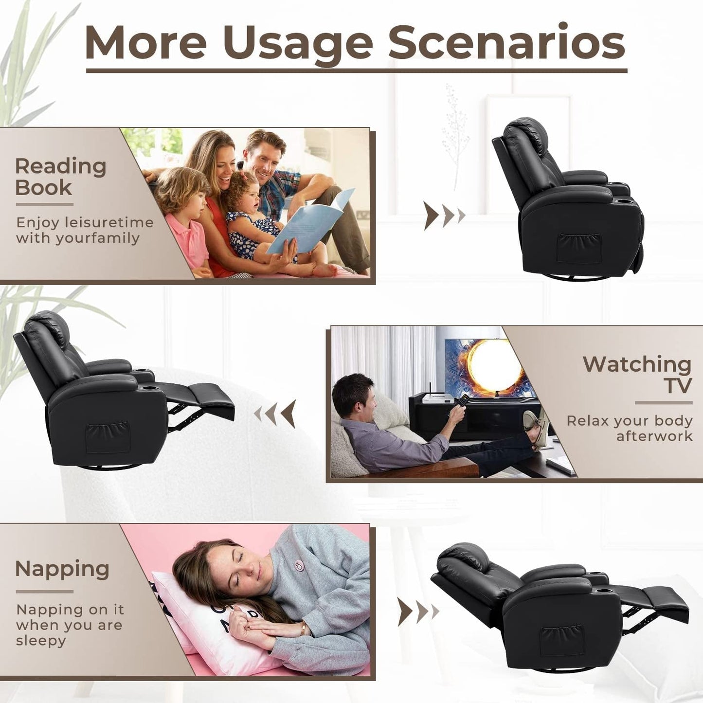 Leather Rocking Recliner With Massage And Heat Swivel