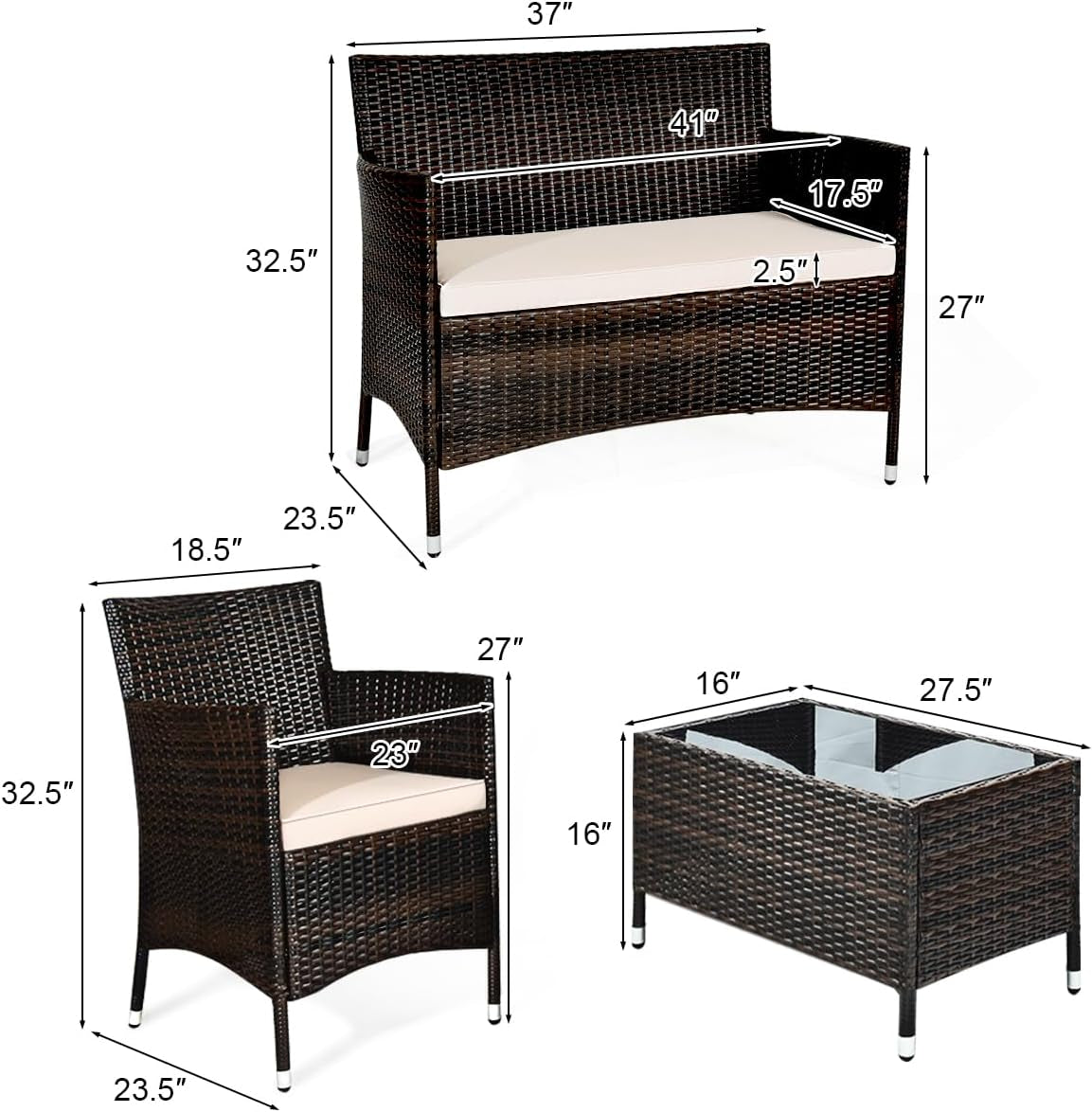 4-Piece Outdoor Rattan Conversation Set with Cushions