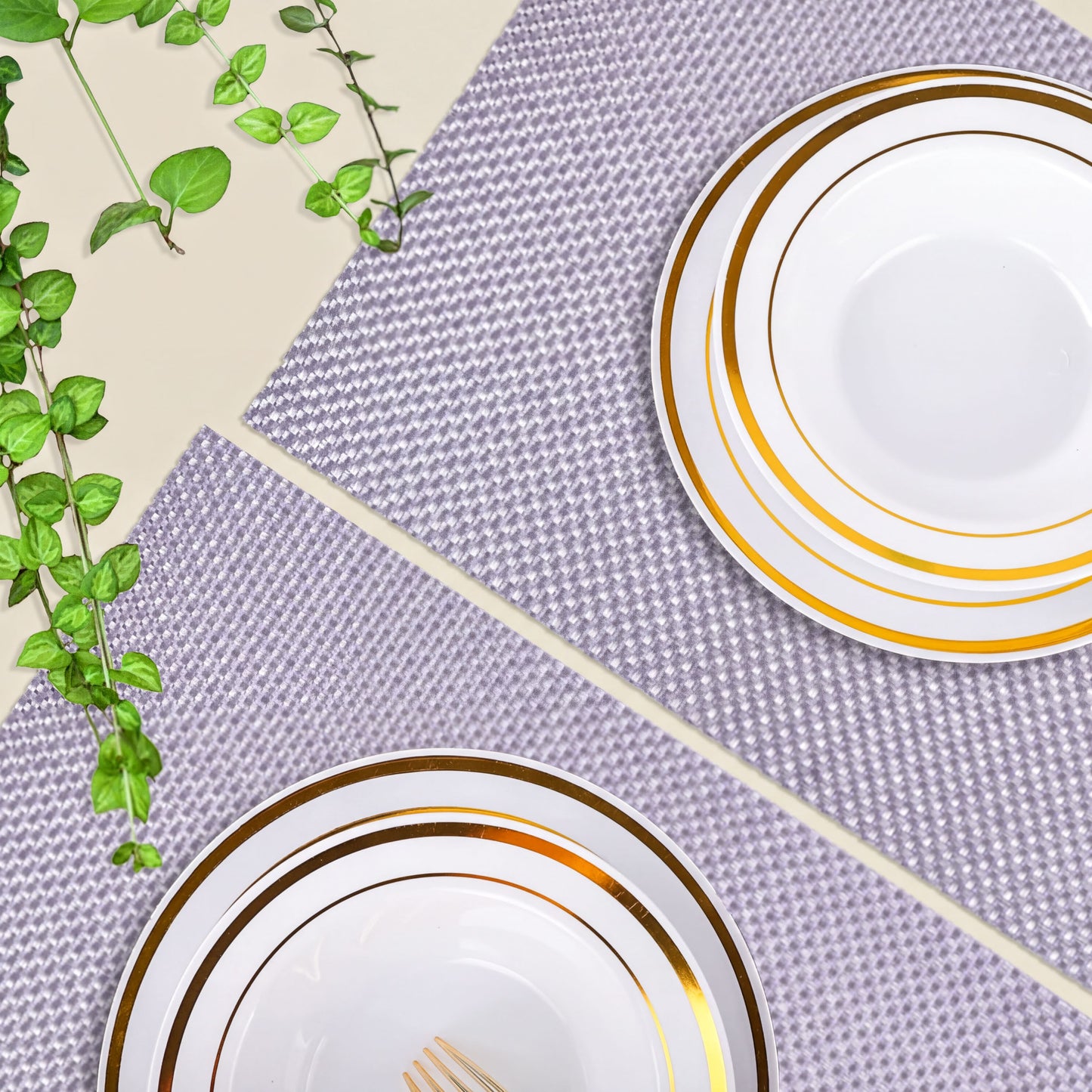 PVC Placemats - Silver Dining Table Mats | Heat Resistant Non Slip Indoor Outdoor