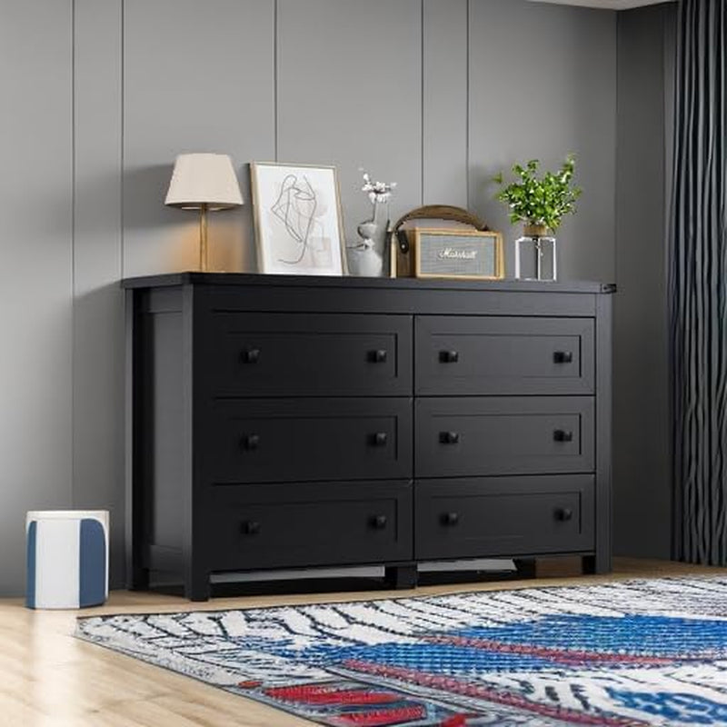 Black Dresser With 6 Drawers For Bedroom Modern Storage
