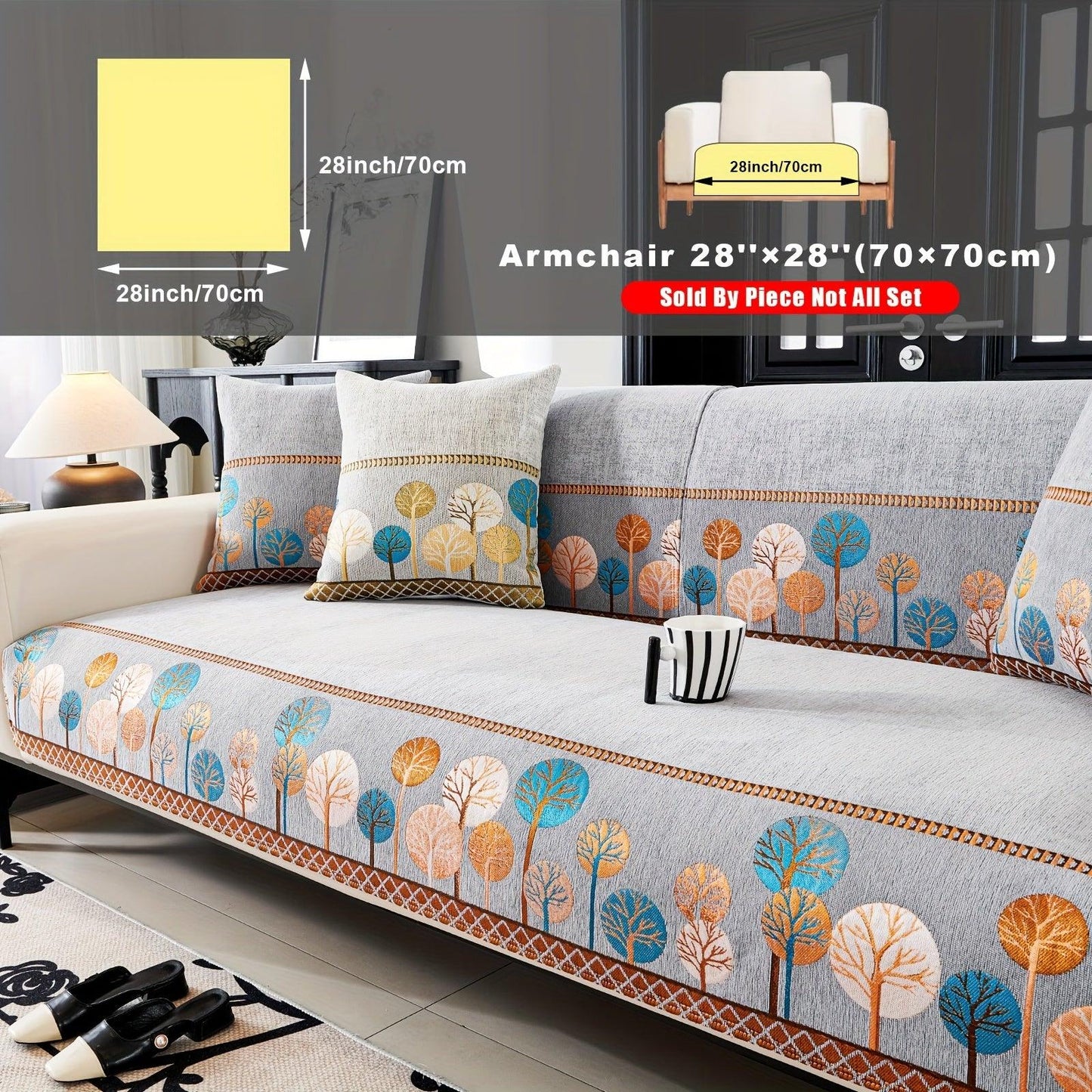 Pet Proof Couch Cover - Boho Chenille Sofa Cover with Tree Embroidery