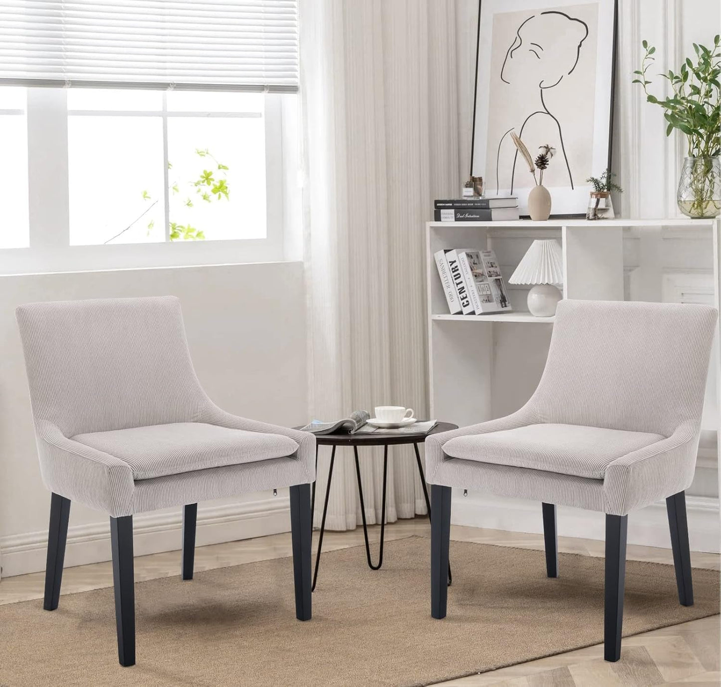 Beige Upholstered Corduroy Dining Chairs Bundle Four