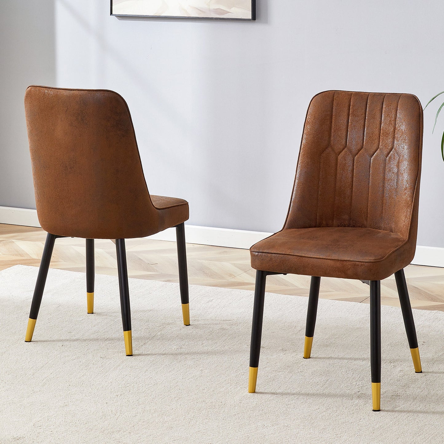 Brown Suede-like Velvet Dining Chair Set (Two-Pack)