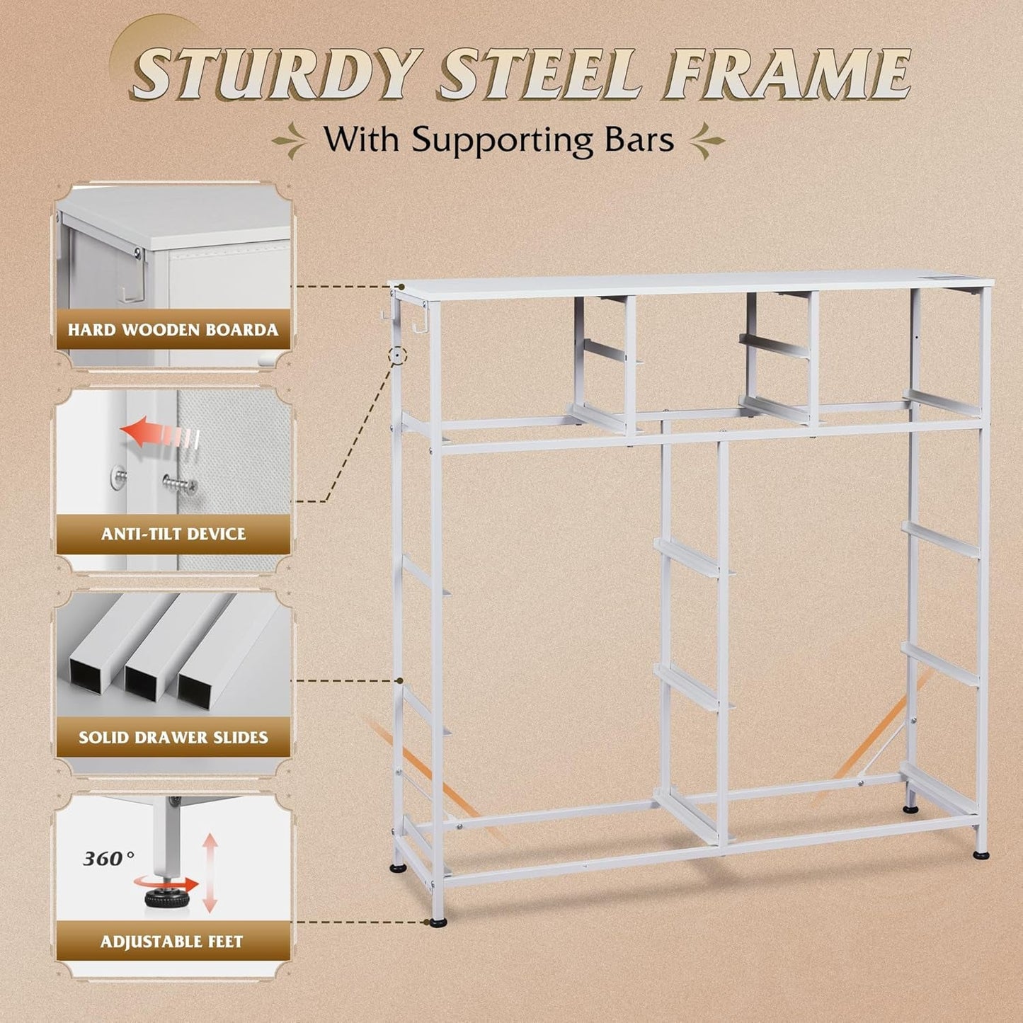 White Dresser 10 Drawer Storage Chest With Metal Frame