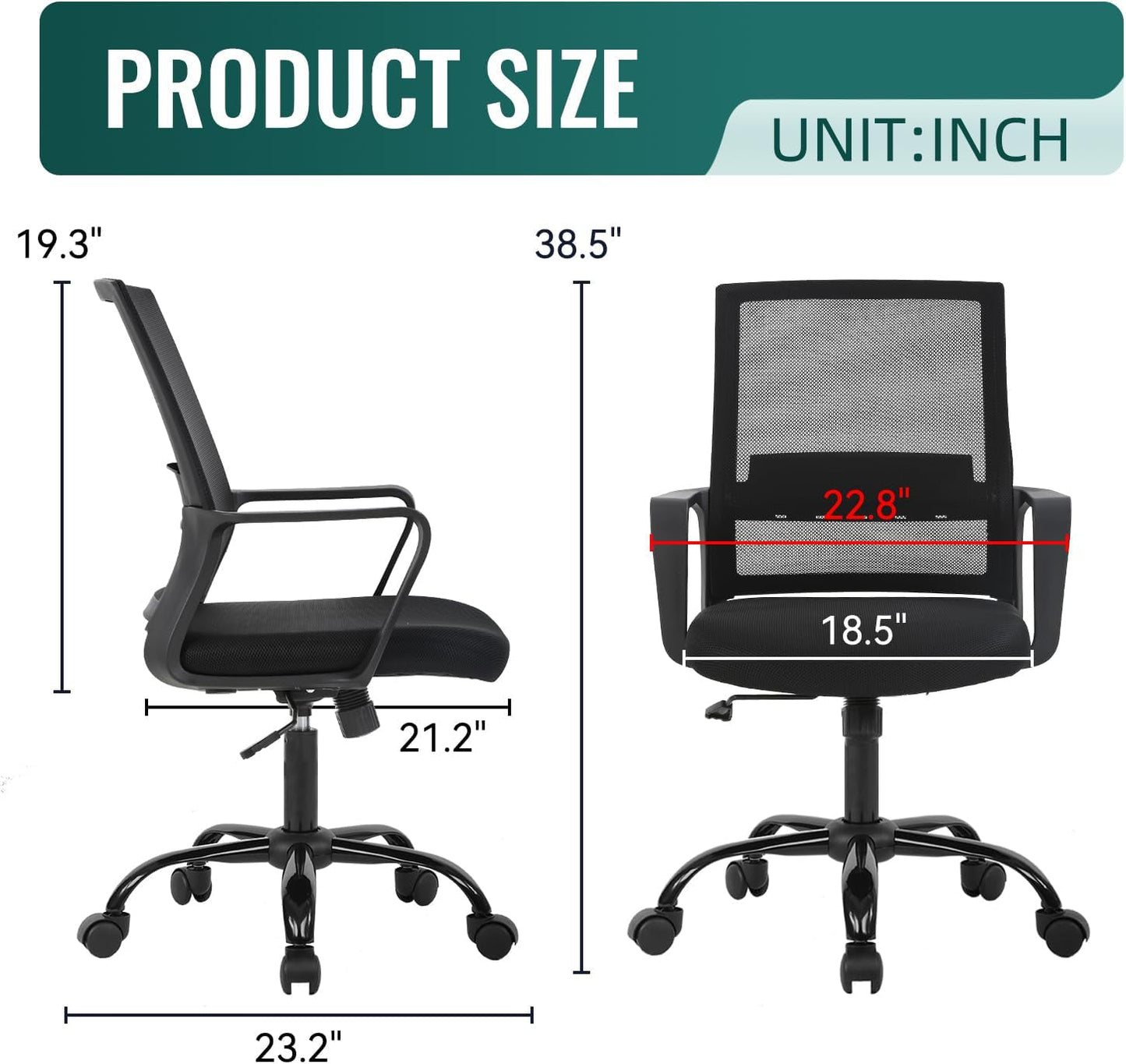 Ergonomic Mesh Office Chair With Lumbar Support Adjustable