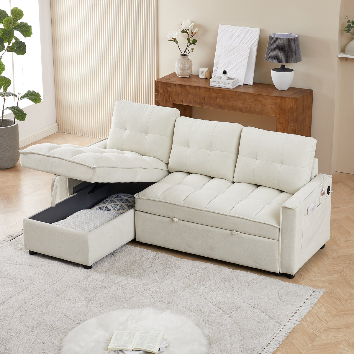 71.3" Reclining Sofa Bed with USB Ports – L-Shaped Sectional