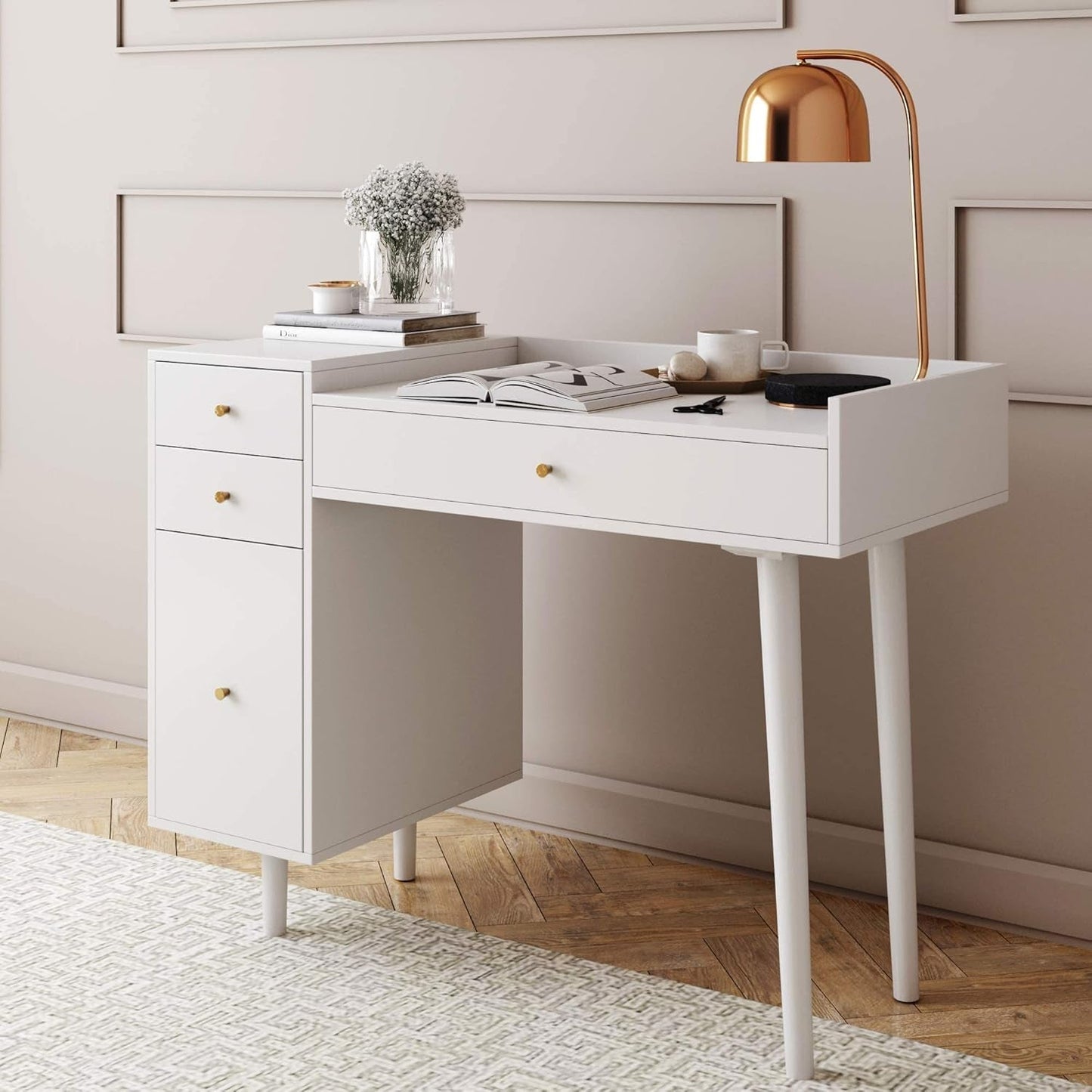 Daisy Vanity Desk Makeup Table With 4 Drawers White