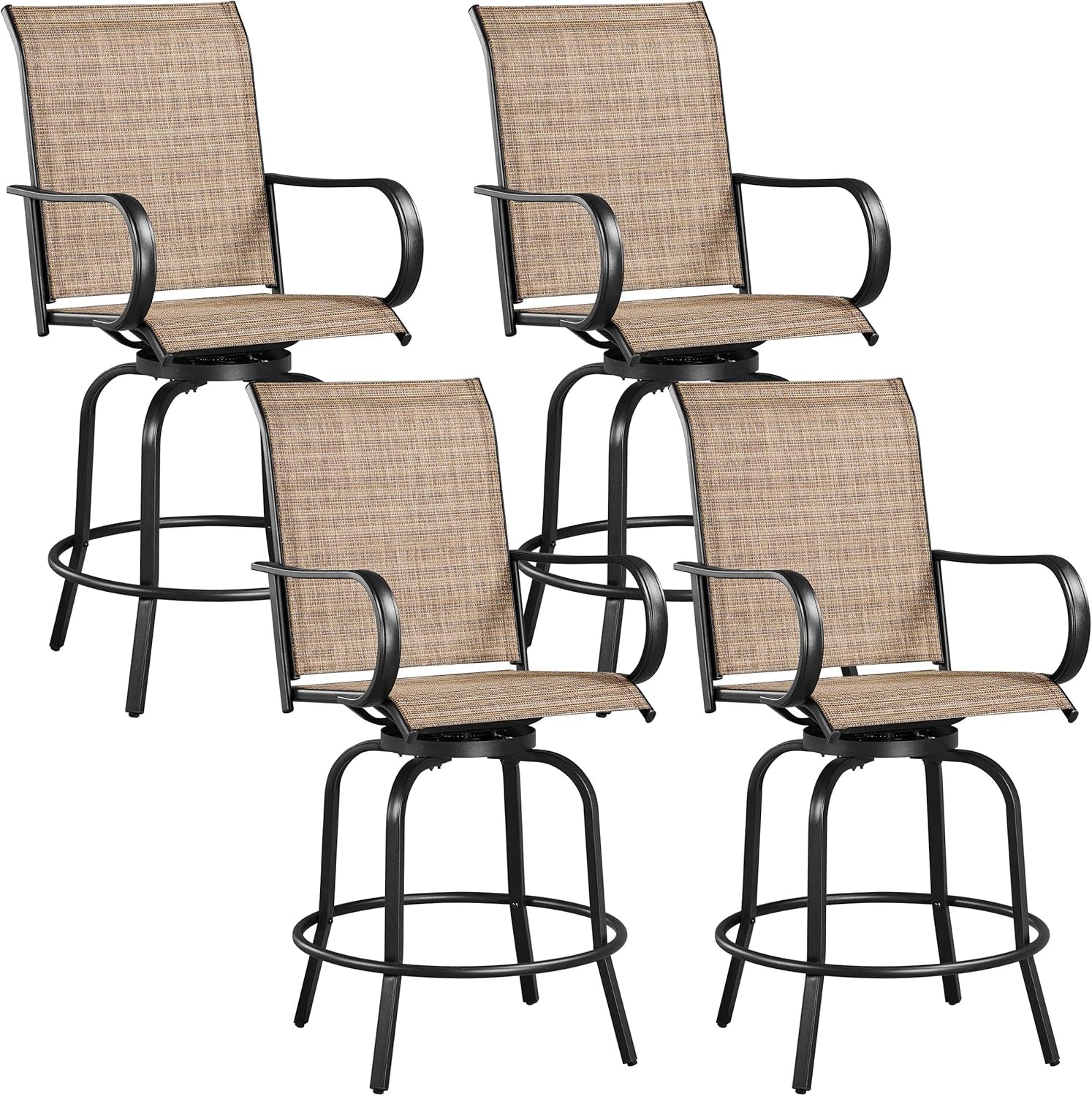 Outdoor Swivel Barstools Set of Four for Comfort, stylish patio seating with 360° rotation.