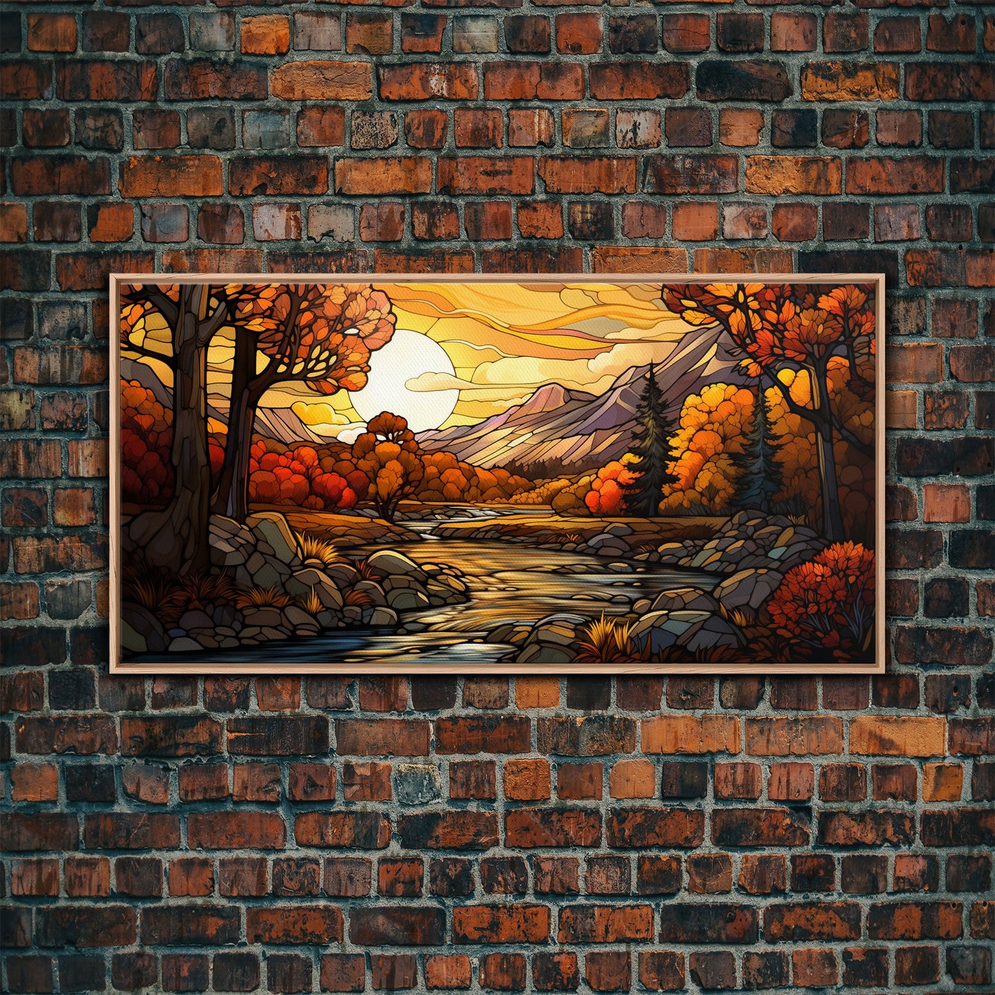 Stained Glass Style Wall Art Canvas Print Fall, Framed Wall Art, Seasonal Decor, Fall Seasonal Art, Fall Centerpiece Decor, Fall Wall Decor