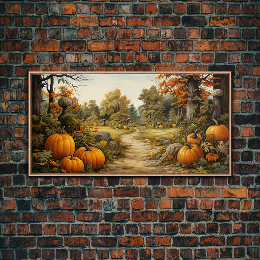 The Pumpkin Patch, Pumpkins Stilll Life, Fall Decor, Farmhouse Wall Art, Framed Canvas Print, Vintage Inspired, Farmhouse Wall Art