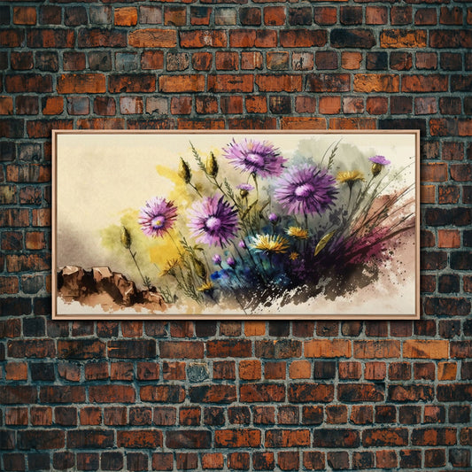 WILDFLOWERS Watercolor Floral Framed Canvas Print, Wall Art, Rustic Farmhouse Decor, Classic Art