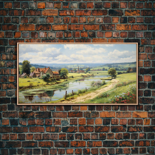 Farmhouse Landscape Art | Vintage Print Country Landscape Painting | Modern Farmhouse Art | Rustic Decor | Framed Canvas Print | Wall Art