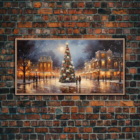 RetroChristmas Village For Christmas, Framed Canvas Print, Christmas Wall Art, Christmas Decor Christmas Gift, Christmas Decoration Vintage