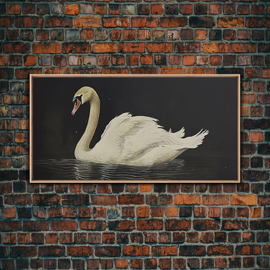 The Black Swan, Vintage Framed Canvas Art, Framed Vintage Print, Vintage Painting, Black Swan Art, Girls Room or Nursery print