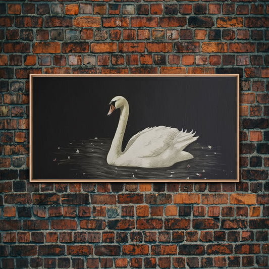 Vintage Framed Canvas Art, Framed Vintage Print, Vintage Painting, Black Swan Art, Girls Room or Nursery print, Minimalist Farmhouse Art