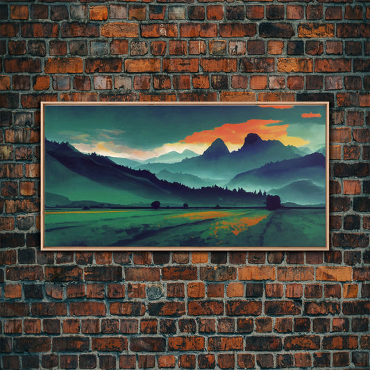 Glowing Watercolor Landscape, ready to hang canvas print, cool unique wall decor, framed wall art, Living room wall art, guest room decor