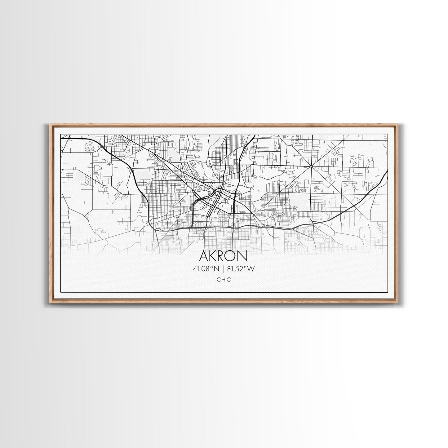 Akron Street Map, Ohio Map, Map Print, Modern Art, Wall Art, Canvas Print, Wall Hanging, Office Wall Décor, Couples Gift, City Map Canvas