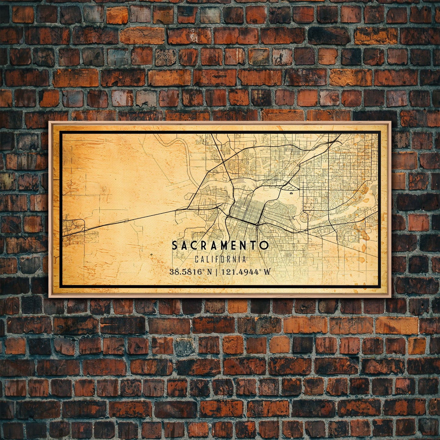 Vintage Sacramento map print poster or framed canvas | Sacramento city map print poster canvas | Sacramento, California print poster canvas