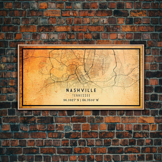 Nashville Map Print, Framed Canvas Wall Art, Tennessee Street Map Art, Davidson City Street Road Map Wall Decor