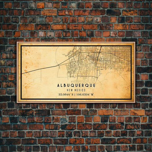 Old Albuquerque City Map Wall Art Canvas Print, Vintage Style Albuquerque Map, Framed Wall Art, Cool Albuquerque Wall Art, Office Decor
