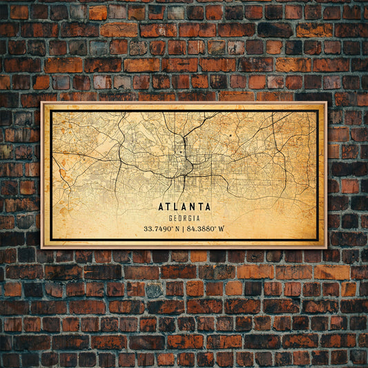 Old Atlanta City Map Wall Art Canvas Print, Vintage Style Atlanta  Map, Framed Wall Art, Cool Atlanta Georgia Wall Art, Office Decor