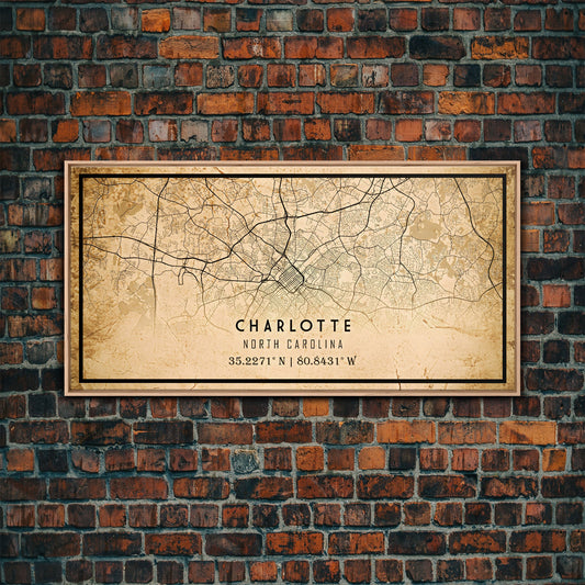 Charlotte Map Poster Or Canvas Print, Charlotte NC Map Print, Charlotte City Map Wall Art, Office Decor, Office Art, Vintage Charlotte NC