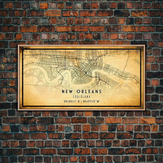 New Orleans map print poster or framed canvas, Louisiana map print poster canvas, New Orleans city map print poster canvas, Vintage Map Art