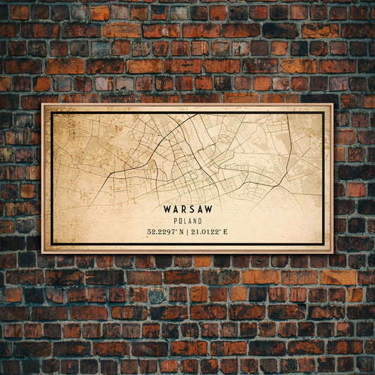 Warsaw Poland Street Map Canvas Print, Warsaw Poster Art, Framed Canvas Art, Office Wall Art, Vintage Style Warsaw Map, Office Decor